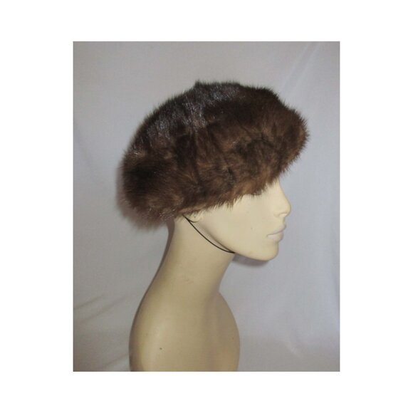 Vintage 1950's Elizabeth Strawbridge Clothier Brown Mink Fur Tilted Pillbox Hat - Picture 3 of 7
